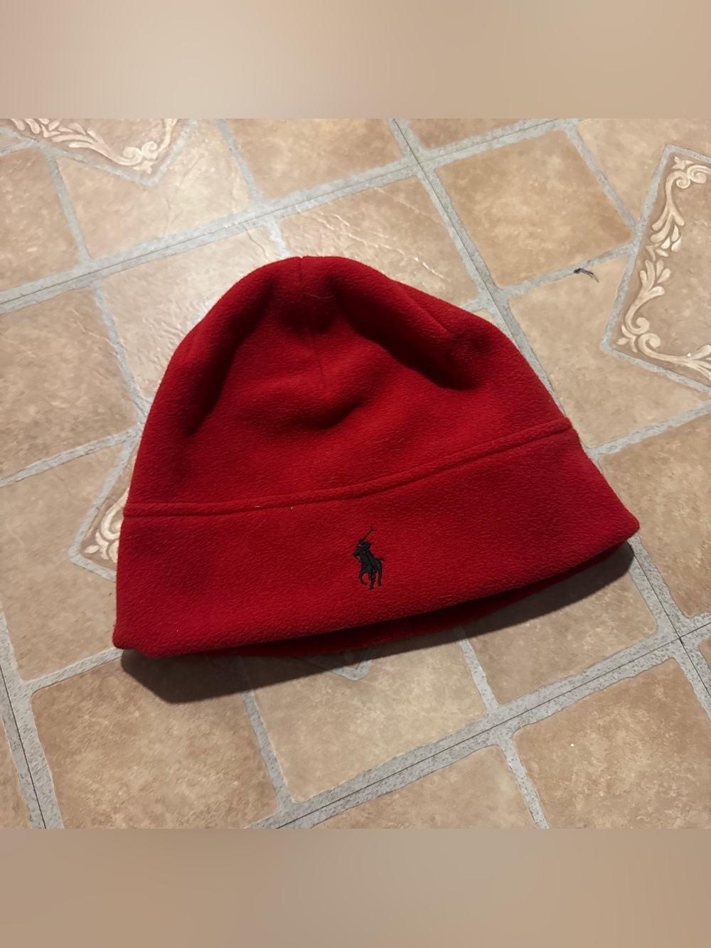 Vintage Polo Ralph Lauren Fleece Beanie – Red / Navy Pony (One Size)